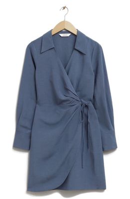 & Other Stories Long Sleeve Wrap Dress in Dark Blue