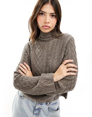 & Other Stories merino wool cable knit cropped sweater in mole-Brown