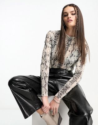 & Other Stories mesh top in snake print-Neutral