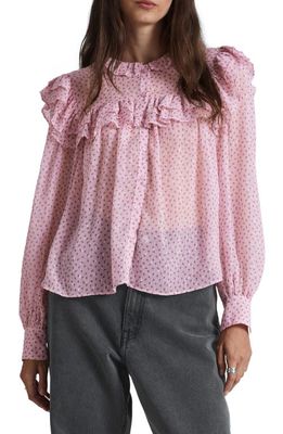 & Other Stories Metallic Floral Ruffle Button-Up Top in Dusty Pink Tiny Flower Aop