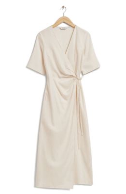 & Other Stories Midi Wrap Dress in Off White