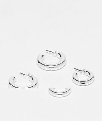 & Other Stories minimal hoop earrings in silver 2 pack