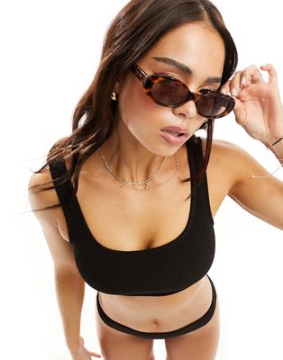 & Other Stories mix and match crinkle square bikini top in black