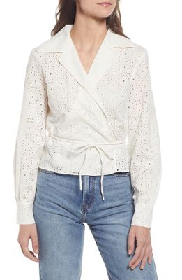 & Other Stories Notch Collar Cotton Eyelet Wrap Blouse in White Embroidery