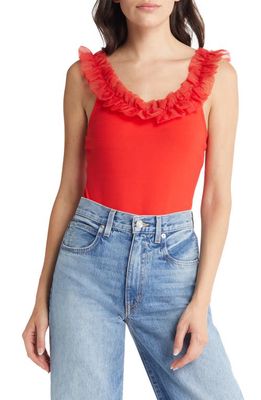 & Other Stories Organza Ruffle Bodysuit in Red