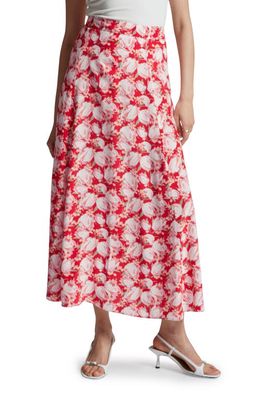 & Other Stories Paquita Floral Midi Skirt in Red W. Pink Flower Luma Aop