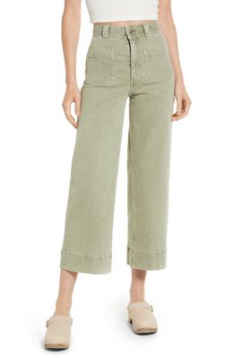 & Other Stories Patch Pocket Stretch Denim Crop Flare Pants in Pistache Green