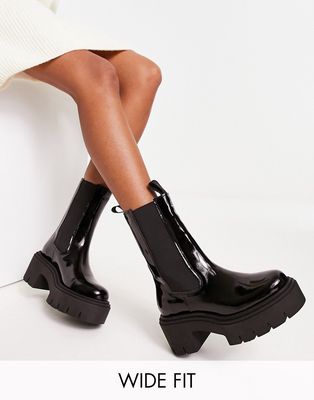 & Other Stories patent leather chunky heeled boots in black