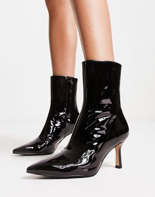 & Other Stories patent leather pointed toe stiletto boots in black