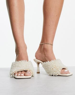 & Other Stories pearl covered heeled mules in white