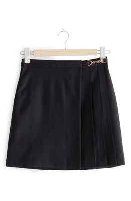 & Other Stories Pleat Detail Wool Miniskirt in Black