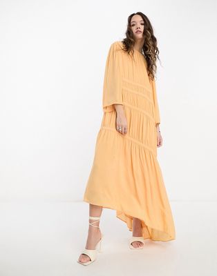 & Other Stories pleated chiffon midaxi dress in orange
