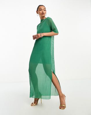 & Other Stories pleated mesh midi dress in green