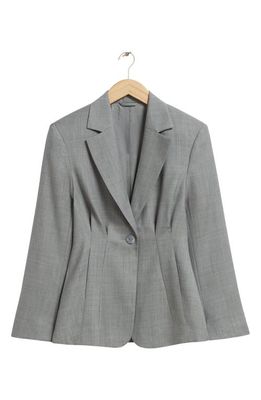 & Other Stories Pleated Wool Blend One-Button Blazer in Grey