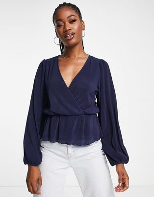& Other Stories plisse wrap blouse in navy