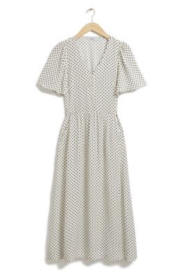 & Other Stories Polka Dot Flutter Sleeve Midi Dress in Offwhite W. Black Dots