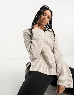 & Other Stories polo neck sweater in beige melange-Neutral