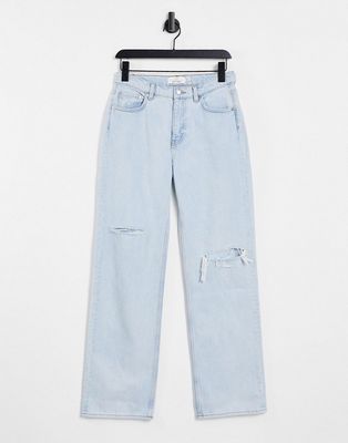 & Other Stories Precious cotton low rise relaxed fit ripped jeans in light blue - LBLUE-Blues