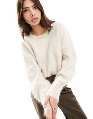 & Other Stories premium knit wool blend fluffy yarn sweater in beige-Neutral