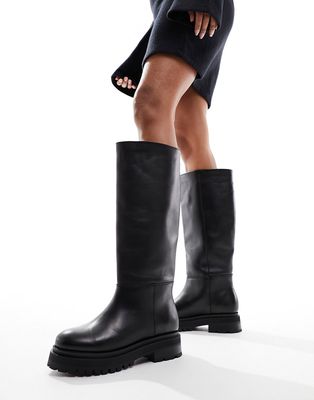 & Other Stories premium leather chunky sole pull on boots in black
