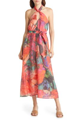 & Other Stories Print Halter Neck Midi Dress in Multi Large Abstract Aop