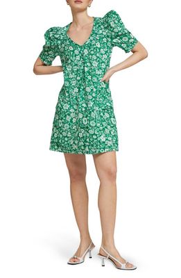 & Other Stories Print Pintuck Puff Sleeve Dress in Green Tiny Flower Rhys Aop