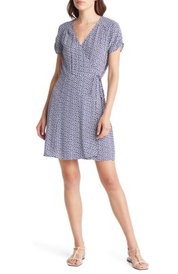 & Other Stories Print Short Sleeve Wrap Dress in Navy/White Aop