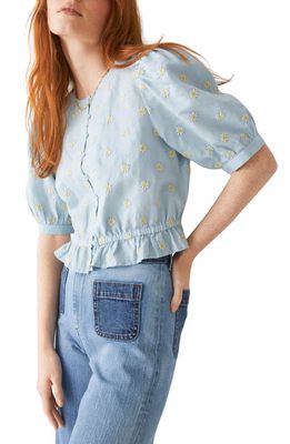 & Other Stories Puff Sleeve Cotton Blouse in Blue W. Flowers