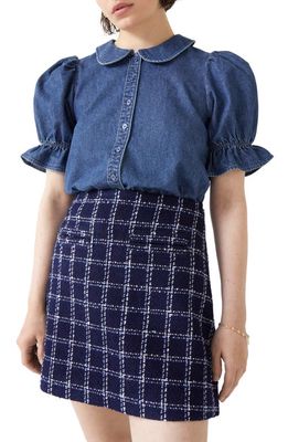 & Other Stories Puff Sleeve Denim Button-Up Blouse in Blue Denim