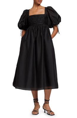 & Other Stories Puff Sleeve Lace-Up Back Dress in Black