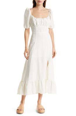 & Other Stories Puff Sleeve Linen Midi Dress in White