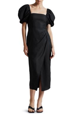 & Other Stories Puff Sleeve Midi Dress in Black