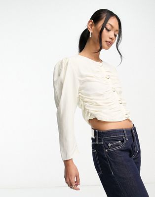 & Other Stories puff sleeve ruched blouse in off white