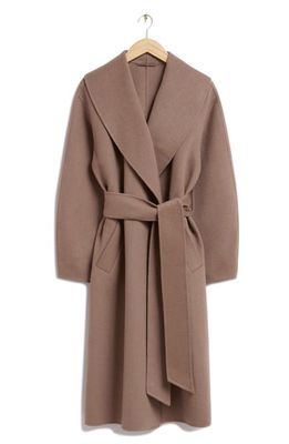 & Other Stories Recycled Wool Blend Wrap Coat in Dark Beige