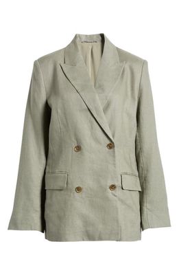 & Other Stories Relaxed Fit Double Breasted Linen Blazer in Khaki Green
