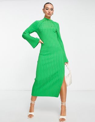 & Other Stories ribbed knit midi dress in green