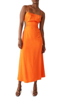 & Other Stories Ruched Cutout Midi Dress in Orange