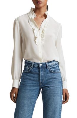& Other Stories Ruffle Trim Silk Blouse in Offwhite