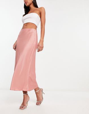 & Other Stories Satin Midi Skirt in Blush Pink