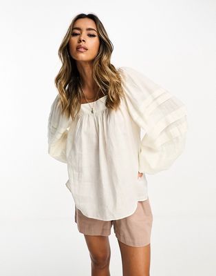 & Other Stories semi sheer volume blouse in off white