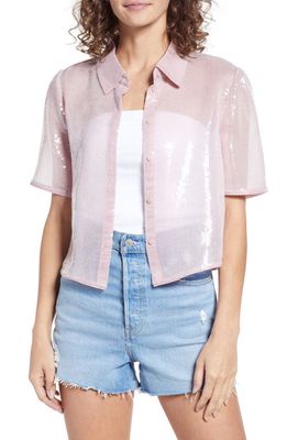 & Other Stories Sequin Short Sleeve Blouse in Pink Sequins