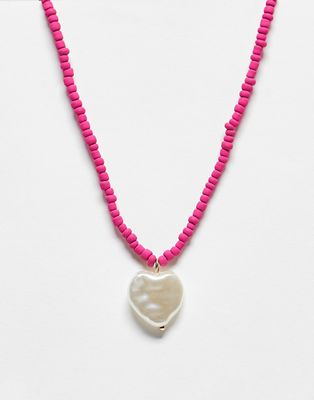 & Other Stories short beaded necklace with heart pendant-Pink