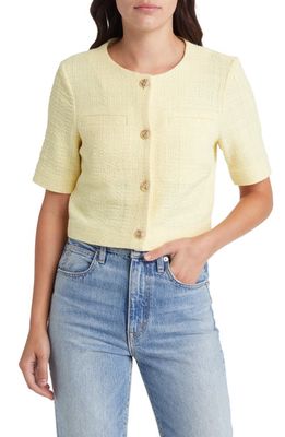 & Other Stories Short Sleeve Crop Cotton Blend Bouclé Sweater in Yellow