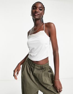 & Other Stories shrunken strappy tank top with ruching in beige-Neutral
