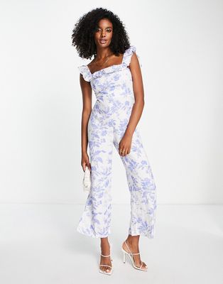 & Other Stories sleeveless jumpsuit with ruffle detail in delicate floral linen-White