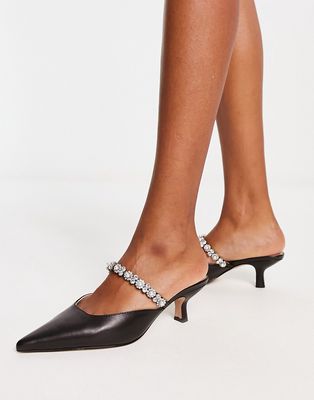 & Other Stories slip on pointed low heels with embellished strap in black
