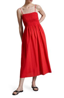 & Other Stories Smocked Bodice Cotton Dress in Red