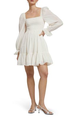 & Other Stories Smocked Bodice Long Sleeve Cotton Minidress in Off White