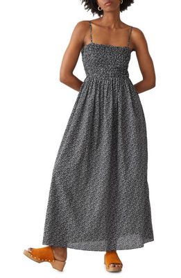 & Other Stories Smocked Cotton Maxi Sundress in Black W. Small Flower Aop