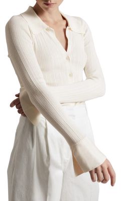 & Other Stories Spread Collar Rib Cardigan in Offwhite